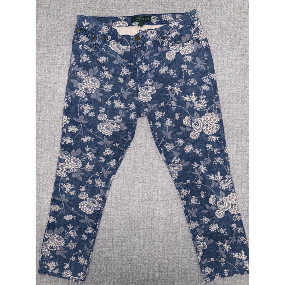 Excellent Lauren Ralph Lauren 12P Jeans Blue Floral Print Petite Straight Leg